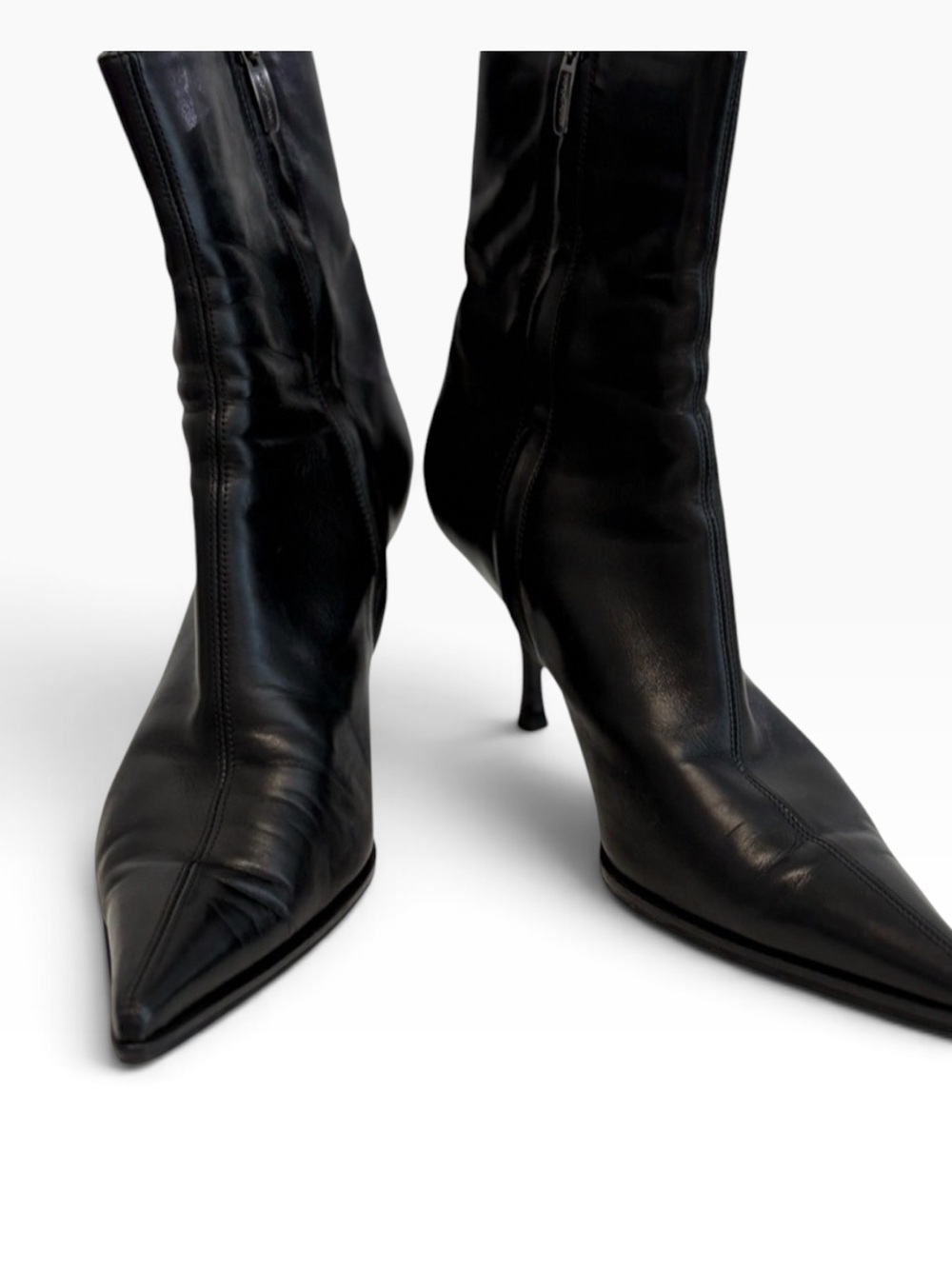 Sergio Rossi Black Leather Pointed-Toe Knee Boots EU 40 US 10